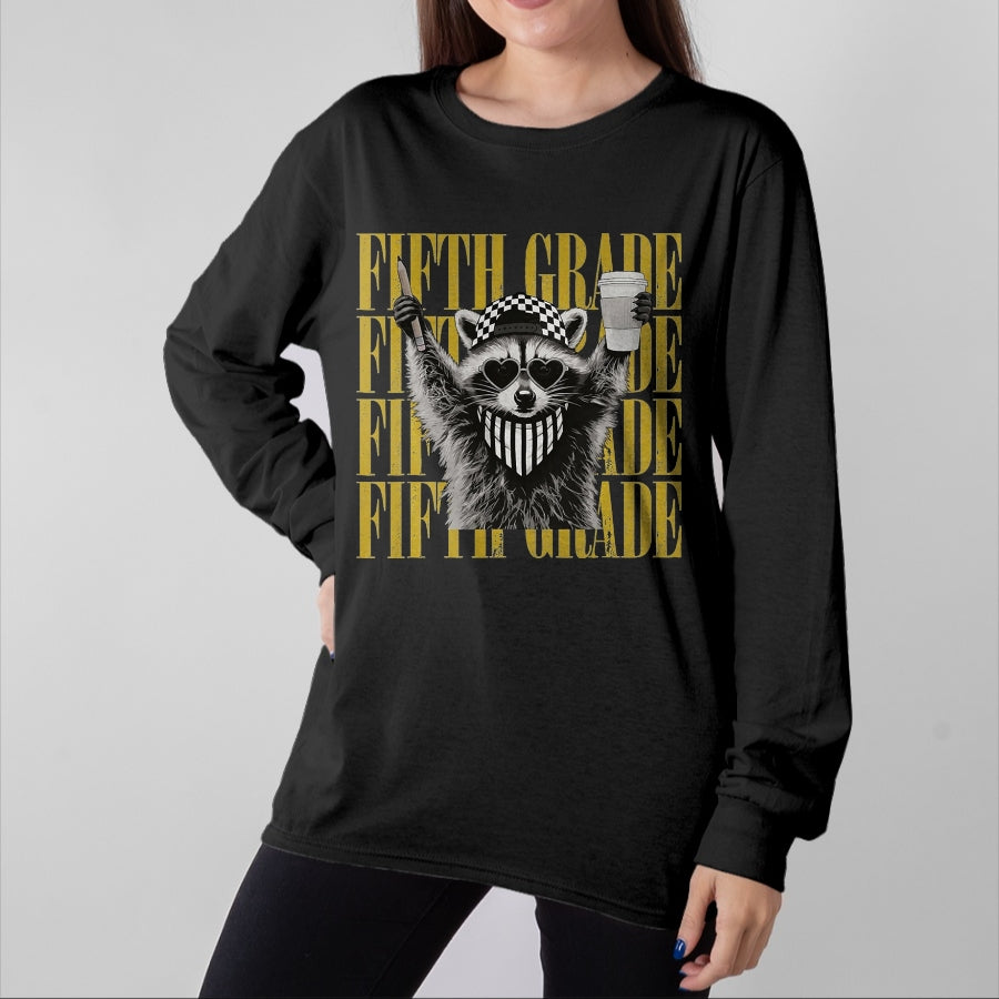 Best Teacher Shirt, Funny Teacher UnisexT-Shirt/Hoodie/Sweatshirt HLT00 - Funny Fifth Grade Teacher Feral Raccoon Back to School T-Shirt, Men, Black, 3X-Large