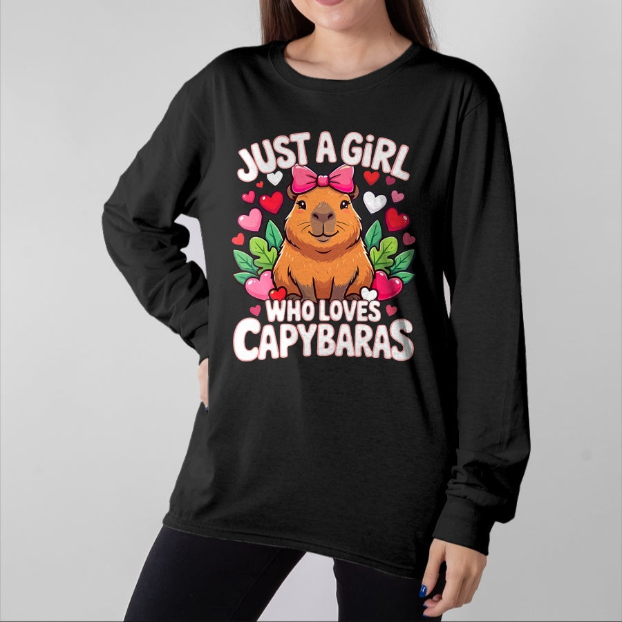 Cute Capybara Shirt, Funny Capybara Unisex T-Shirt/Hoodie/Sweatshirt HLT00 - Capybara Cute Just a Girl who Loves Capybaras T-Shirt (1)