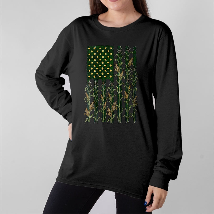 Best Farmer Life Shirt, Funny Farmer UnisexT-Shirt/Hoodie/Sweatshirt HLT00 - Retro Vintage Corn US America Flag Funny Farmer Farm Flag T-Shirt