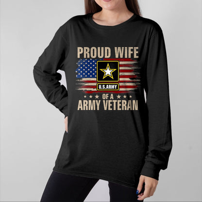 Best Wife Shirt, Wife and Husband Unisex T-Shirt/Hoodie/Sweatshirt HLT00 - Gift for wife T shirt, lucky wife   Vintage Proud Wife Of A Army Veteran With American Flag T-Shirt