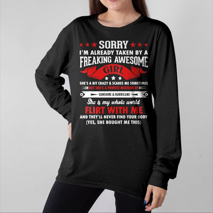 Best Wife Shirt, Wife and Husband Unisex T-Shirt/Hoodie/Sweatshirt HLT00 - Mens Sorry I'm Already Taken By Freaking Awesome Girl Funny T-Shirt