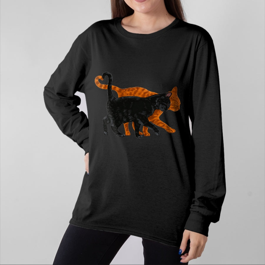 Cat Love Shirt, Funny Cat Lover Gift UnisexT-Shirt/Hoodie/Sweatshirt HLT00 - Black Cat Orange Cat Heart Tail Love T-Shirt