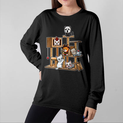 Cat Love Shirt, Funny Cat Lover Gift UnisexT-Shirt/Hoodie/Sweatshirt HLT00 - Funny Horror Movie Kitten Playing On Cat Tree T-Shirt