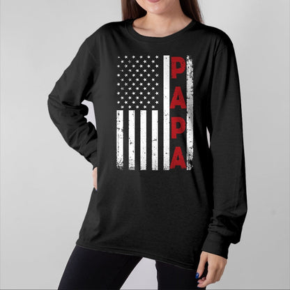 Gift for Dad Shirt, Funny Dad Unisex T-Shirt/Hoodie/Sweatshirt HLT00 – Proud Papa USA Flag Fathers Day Tee Gifts From Grandchildren Long Sleeve T-Shirt