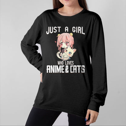 Cat Love Shirt, Funny Cat Lover Gift UnisexT-Shirt/Hoodie/Sweatshirt HLT00 - Just a Girl who Loves Anime and Cats Lover for Teen T-Shirt