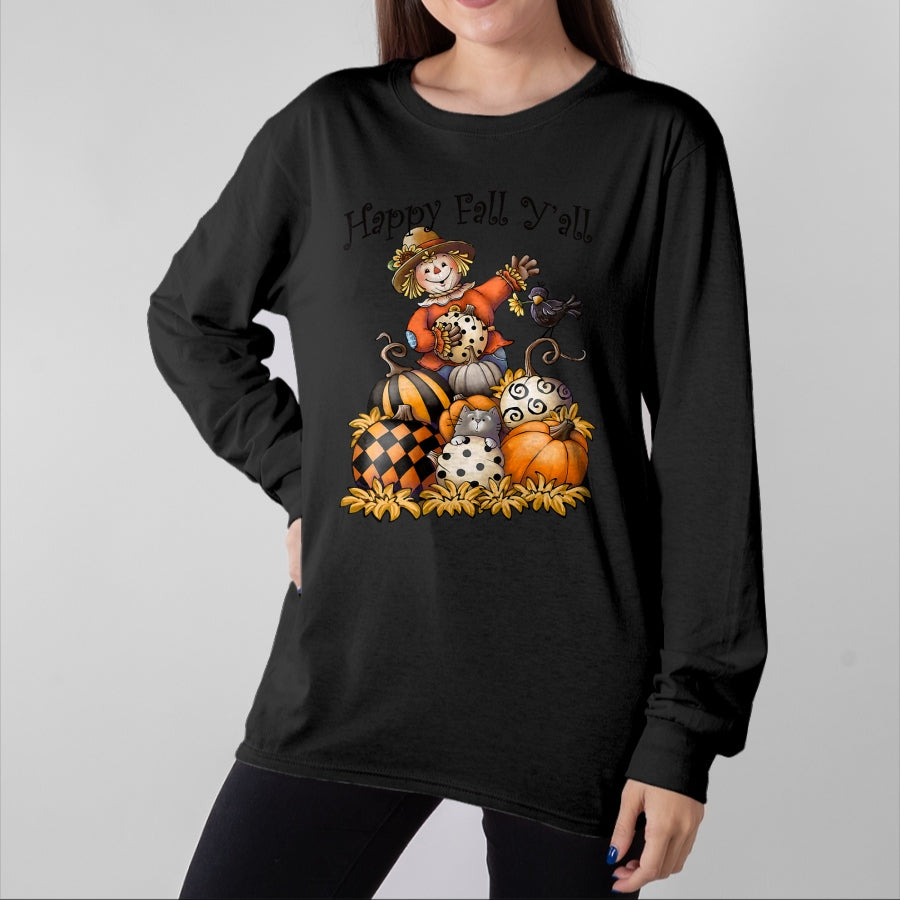 Best Thanksgiving Family Shirt , Funny Thanksgiving UnisexT-Shirt/Hoodie/Sweatshirt HLT00 - Scarecrow Happy Fall Y'all Pumpkin Thanksgiving Halloween T-Shirt