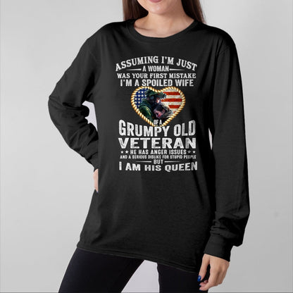 Best Wife Shirt, Wife and Husband Unisex T-Shirt/Hoodie/Sweatshirt HLT00 - Gift for wife T shirt, spoiled wife   I'm A Spoiled Wife Of A Grumpy Old Veteran - Veteran's Wife T- (1)
