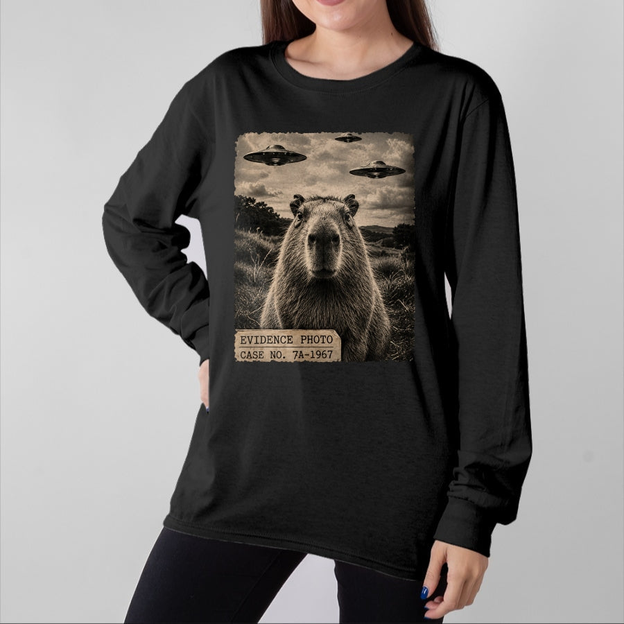 Cute Capybara Shirt, Funny Capybara Unisex T-Shirt/Hoodie/Sweatshirt HLT00 - Funny Capybara Graphic Tee Alien UFO Evidence Photo Vintage T-Shirt