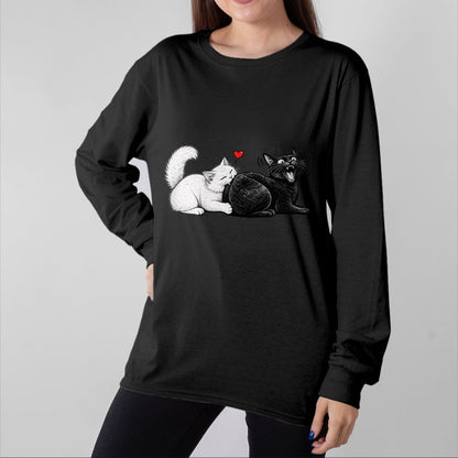 Cat Love Shirt, Funny Cat Lover Gift UnisexT-Shirt/Hoodie/Sweatshirt HLT00 - Funny Cat Couple Black White Cats Love Cat Biting Cat Butt T-Shirt