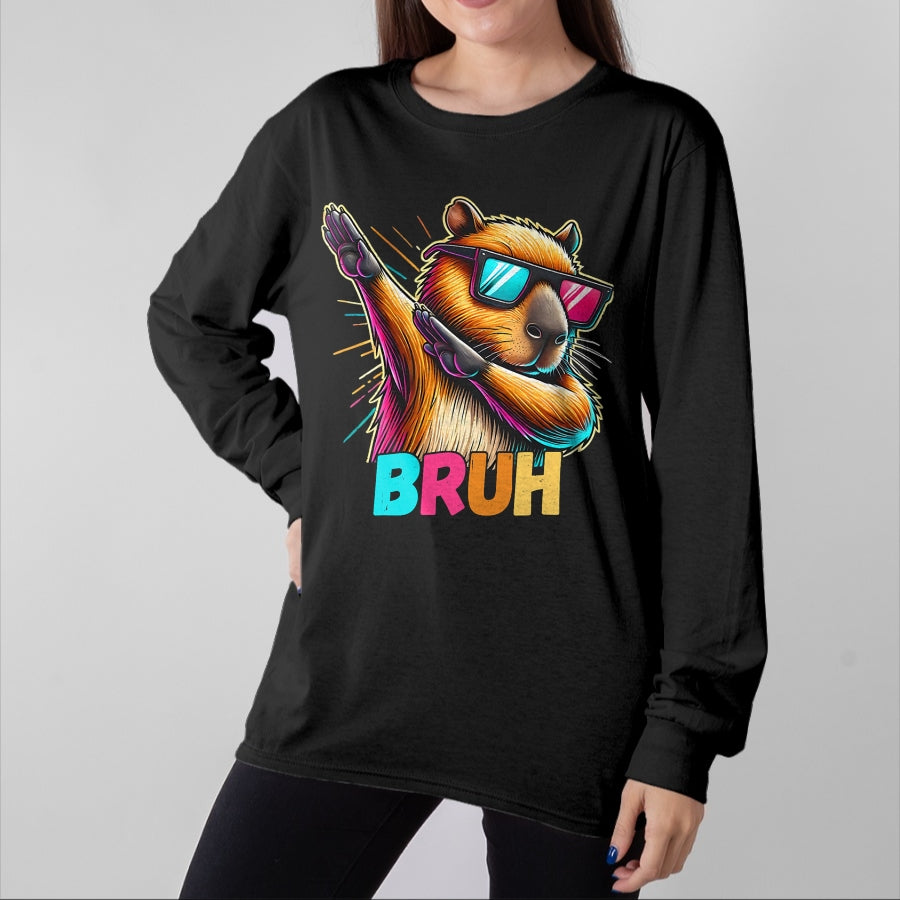 Cute Capybara Shirt, Funny Capybara Unisex T-Shirt/Hoodie/Sweatshirt HLT00 - Funny Dabbing Capy Bruh Teens Youth Kids Meme Rodent Lovers T-Shirt