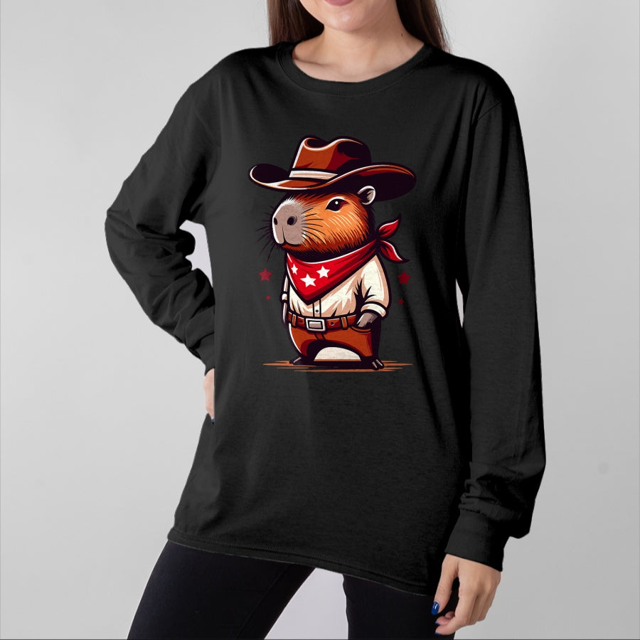 Cute Capybara Shirt, Funny Capybara Unisex T-Shirt/Hoodie/Sweatshirt HLT00 - Western Capybara Cowboy T-Shirt