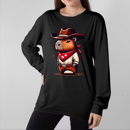 Cute Capybara Shirt, Funny Capybara Unisex T-Shirt/Hoodie/Sweatshirt HLT00 - Western Capybara Cowboy T-Shirt