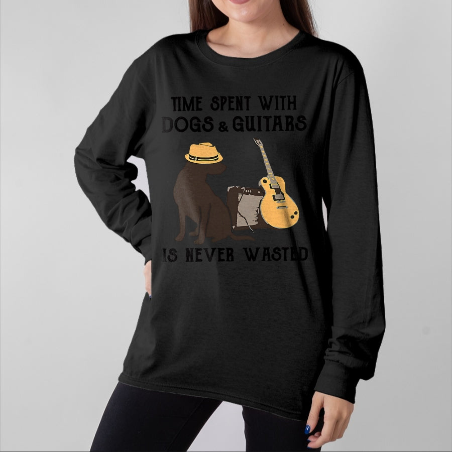 Guitar Lover Shirt, Funny Guitar UnisexT-Shirt/Hoodie/Sweatshirt HLT00 - Time Spent with Dog and Guitars is Never Wasted Saying T-Shirt
