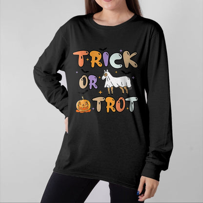 Best Horse Lover Shirt , Funny Horse UnisexT-Shirt/Hoodie/Sweatshirt HLT00 - Trick Or Trot Halloween Pumpkin Ghost Horse T-Shirt