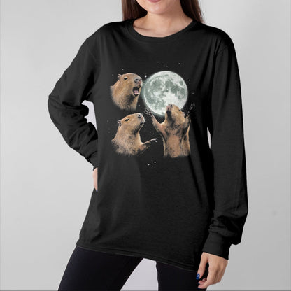 Cute Capybara Shirt, Funny Capybara Unisex T-Shirt/Hoodie/Sweatshirt HLT00 - Funny Capybara Howling at Moon Vintage 90s Graphic T-Shirt