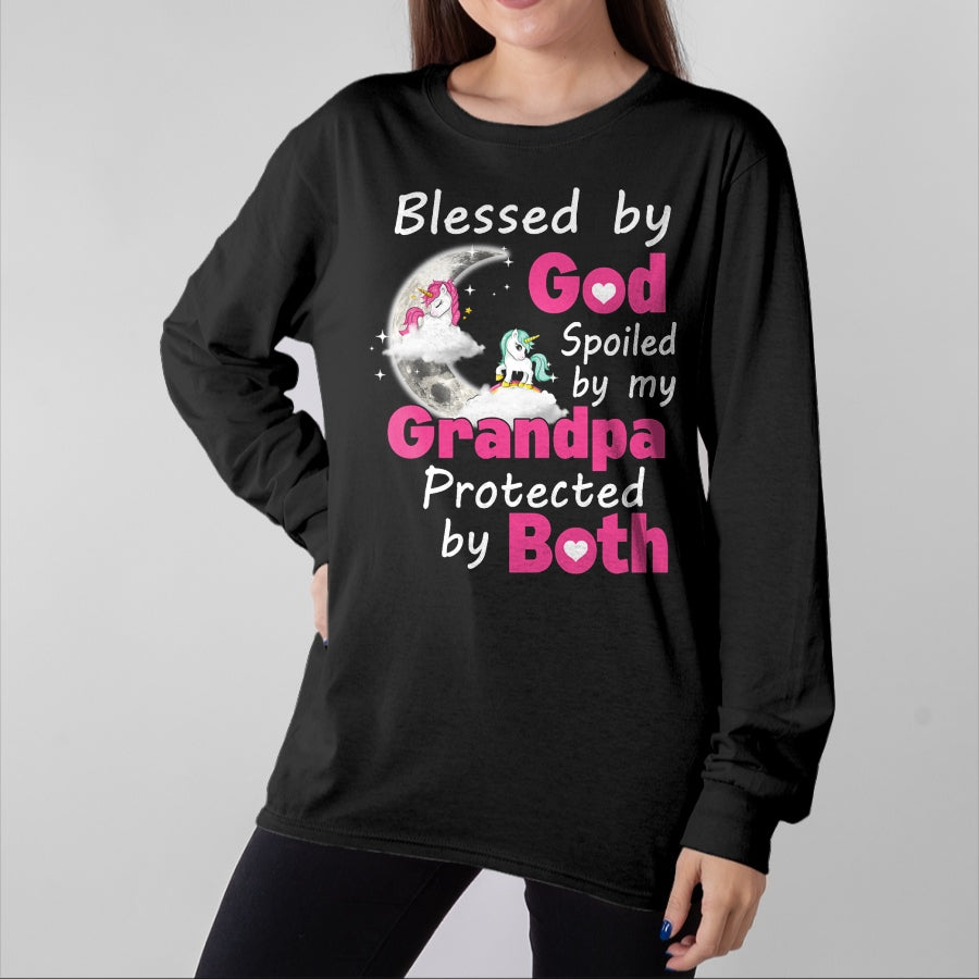 Best Wife Shirt, Wife and Husband Unisex T-Shirt/Hoodie/Sweatshirt HLT00 - Blessed By God Spoiled By My Grandpa Protected By Both T-Shirt