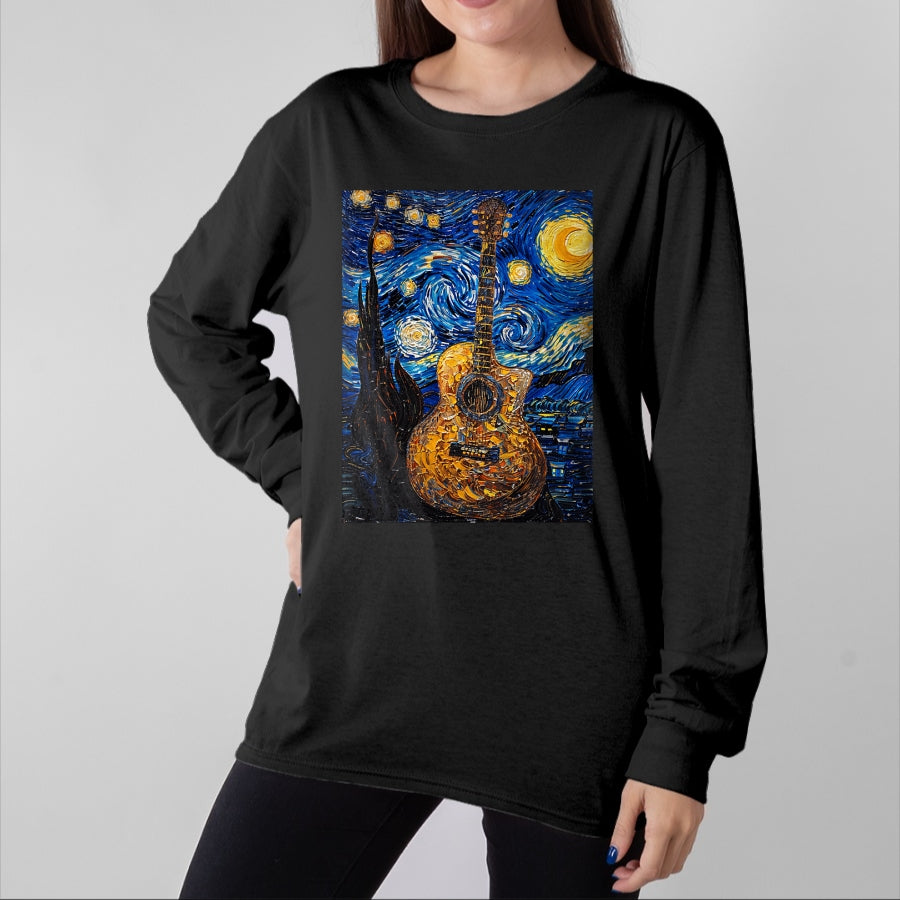 Guitar Lover Shirt, Funny Guitar UnisexT-Shirt/Hoodie/Sweatshirt HLT00 - Acoustic Guitar Van Gogh Starry Night T-Shirt