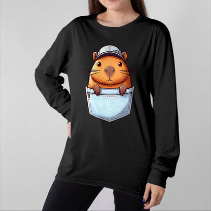 Cute Capybara Shirt, Funny Capybara Unisex T-Shirt/Hoodie/Sweatshirt HLT00 - Friendly Capybara in Pocket for Kids, Boys, Girls, Women Men T-Shirt