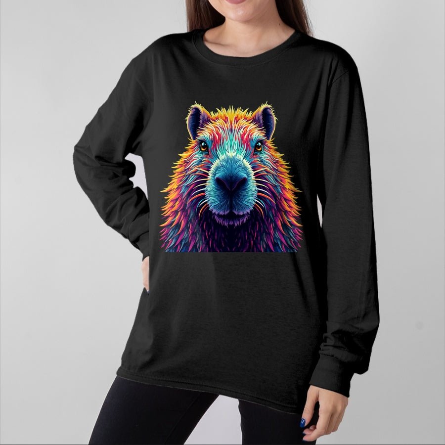 Cute Capybara Shirt, Funny Capybara Unisex T-Shirt/Hoodie/Sweatshirt HLT00 - Funny Colorful Capybara Long Sleeve T-Shirt