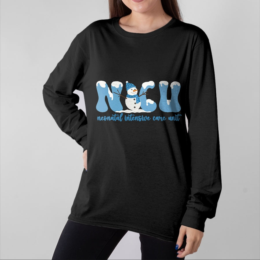 Funny Nurse Shirt, Nurse Unisex T-Shirt/Hoodie/Sweatshirt HLT00 - Winter NICU Nurse Xmas Snowman Neonatal Intensive Care Unit T-Shirt