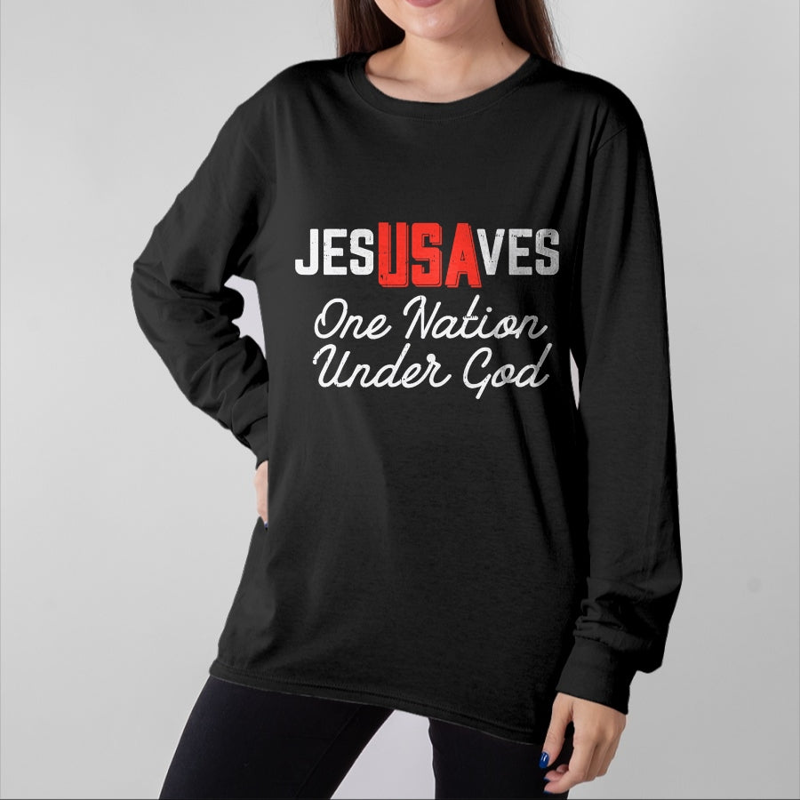 Christian Tee, Christian Faith Unisex T-Shirt/Hoodie/Sweatshirt HLT00 - Jesus Saves USA One Nation Under God Jesus Christian Gift T-Shirt