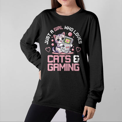 Cat Love Shirt, Funny Cat Lover Gift UnisexT-Shirt/Hoodie/Sweatshirt HLT00 - Just A Girl Who Loves Cats and Gaming Cute Gamer Cat T-Shirt