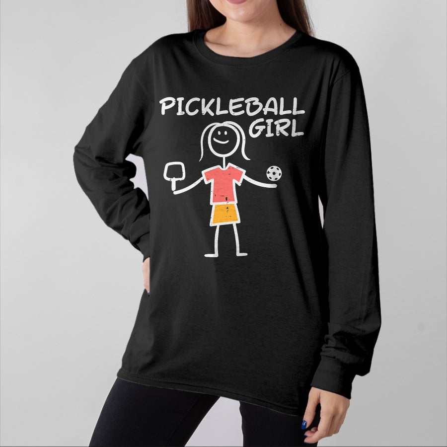 Funny Pickleball Shirt, Pickleball Lover Unisex T-Shirt/Hoodie/Sweatshirt HLT00 - Pickleball Girl Stickman Pickle Ball Women Girls Kids Youth T-Shirt