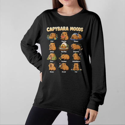 Cute Capybara Shirt, Funny Capybara Unisex T-Shirt/Hoodie/Sweatshirt HLT00 - Funny Capybara Moods Cute Chart Chill Zen Animal Art T-Shirt, Men, Black, 3X-Large