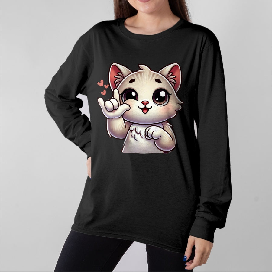 Cat Love Shirt, Funny Cat Lover Gift UnisexT-Shirt/Hoodie/Sweatshirt HLT00 - Kitten Cute Cat Making Love You Hand Sign Language ASL T-Shirt