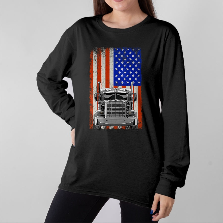 Best Truck Driver Life Shirt, Funny Trucker UnisexT-Shirt/Hoodie/Sweatshirt HLT00 - US American Flag Semi Truck Driver T-Shirt (4)