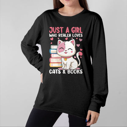Cat Love Shirt, Funny Cat Lover Gift UnisexT-Shirt/Hoodie/Sweatshirt HLT00 - Girl Who Loves Cats and Books Cute T-Shirt