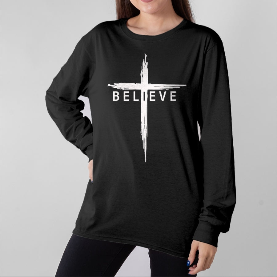Christian Tee, Christian Faith Unisex T-Shirt/Hoodie/Sweatshirt HLT00 -  Believe Christian Cross Jesus Christ Christians Men Women T-Shirt