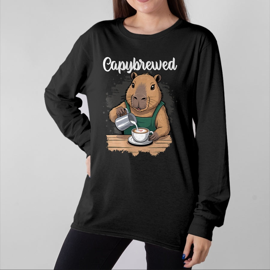 Cute Capybara Shirt, Funny Capybara Unisex T-Shirt/Hoodie/Sweatshirt HLT00 - Capybrewed Funny Capybara Barista Coffee Lover T-Shirt
