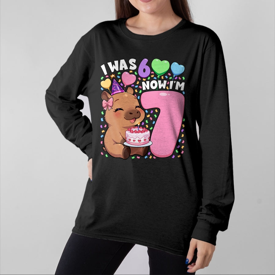 Cute Capybara Shirt, Funny Capybara Unisex T-Shirt/Hoodie/Sweatshirt HLT00 - I was 6 Now I_m 7 Shirt  Kawaii 7th Capybara 67 Birthday T-Shirt