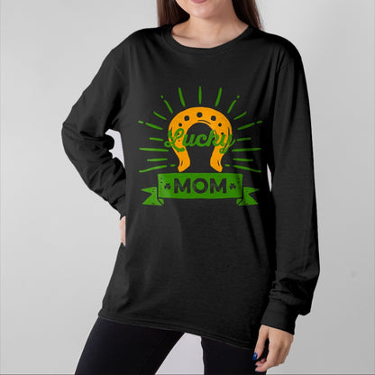Gift for Mom Shirt, Funny Mom Unisex T-Shirt/Hoodie/Sweatshirt HLT00 - Lucky Mom St. Patricks Day Saint Paddy Horseshoe Shamrock T-Shirt