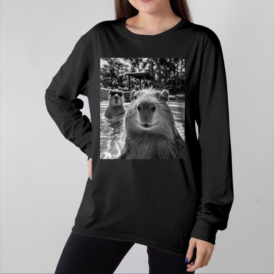 Cute Capybara Shirt, Funny Capybara Unisex T-Shirt/Hoodie/Sweatshirt HLT00 - Funny Capybara Selfie T Shirts for Men and Women Cute Animal Tees