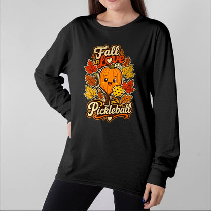 Funny Pickleball Shirt, Pickleball Lover Unisex T-Shirt/Hoodie/Sweatshirt HLT00 - Fall Pickleball Pumpkin Leaves Paddle Autumn Sports Lover T-Shirt