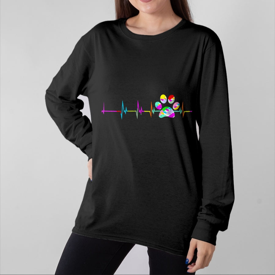 Dog Love Shirt, Dog Lover Gift T-Shirt/Hoodie/Sweatshirt HLT00 - Dog Paw Print Heartbeat Shirt Women Girls Mom Love Dogs T-Shirt