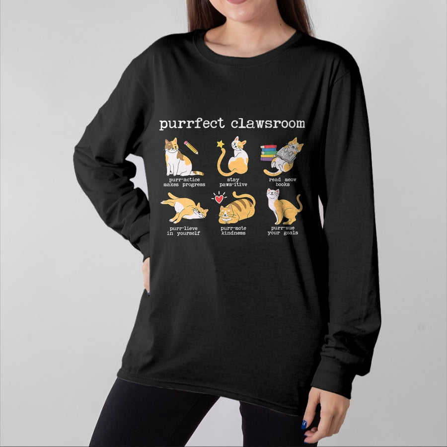 Cat Love Shirt, Funny Cat Lover Gift UnisexT-Shirt/Hoodie/Sweatshirt HLT00 - Purrfect Clawsroom Puns Cat Lover Teacher Classroom Student T-Shirt