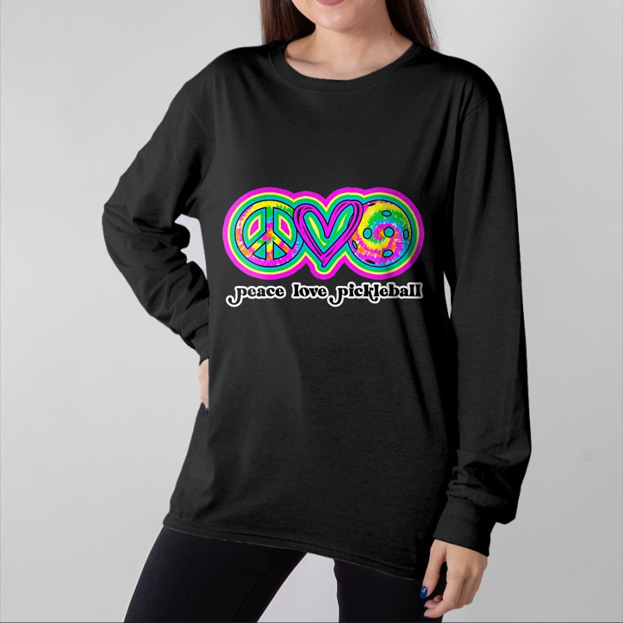 Funny Pickleball Shirt, Pickleball Lover Unisex T-Shirt/Hoodie/Sweatshirt HLT00 - Womens Funny Pickleball Shirts Women Retired Peace Love Pickleball V-Neck T-Shirt
