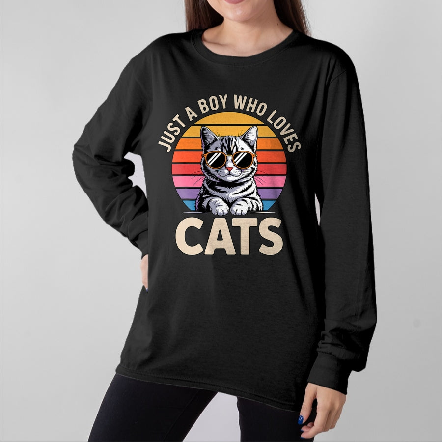 Cat Love Shirt, Funny Cat Lover Gift UnisexT-Shirt/Hoodie/Sweatshirt HLT00 - Just a Boy Who Loves Cats T-Shirt