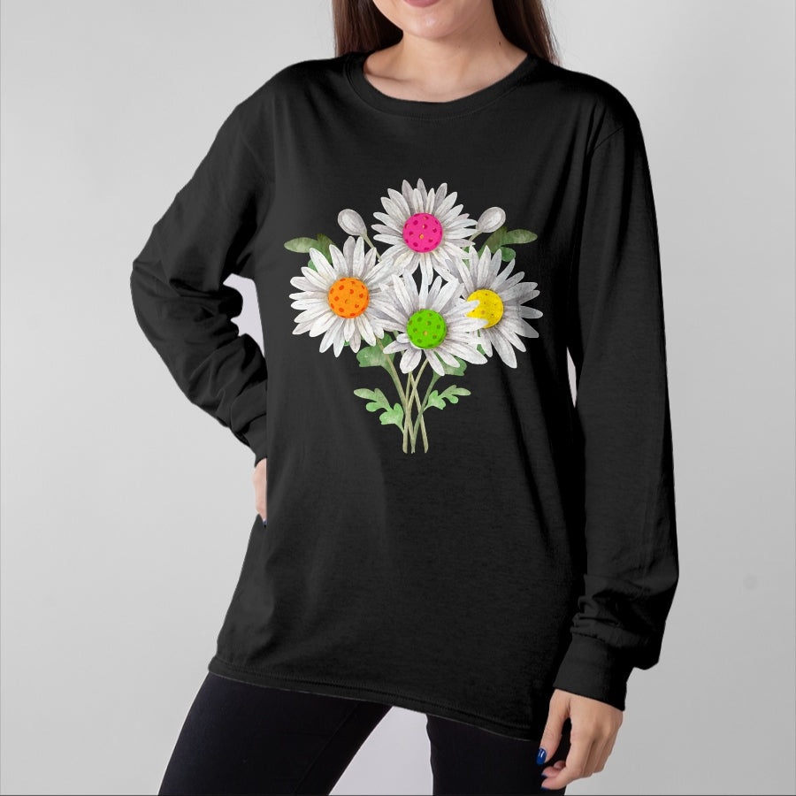 Funny Pickleball Shirt, Pickleball Lover Unisex T-Shirt/Hoodie/Sweatshirt HLT00 - Daisy Pickleball Flower Pickleball Player Paddleball Lover T-Shirt
