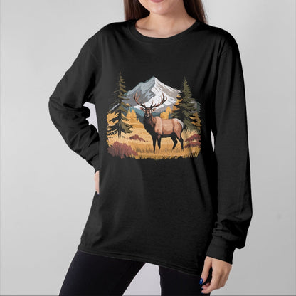 Funny Hunting Shirt, Gift For Hunting Lover Unisex T-Shirt/Hoodie/Sweatshirt HLT00 - Mountain Elk Wildlife Scene – Nature Outdoor Hunting T-Shirt