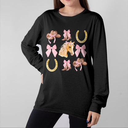 Best Horse Lover Shirt , Funny Horse UnisexT-Shirt/Hoodie/Sweatshirt HLT00 - Western Girl Country Rodeo Pink Cowgirl Horse Coquette Bow T-Shirt