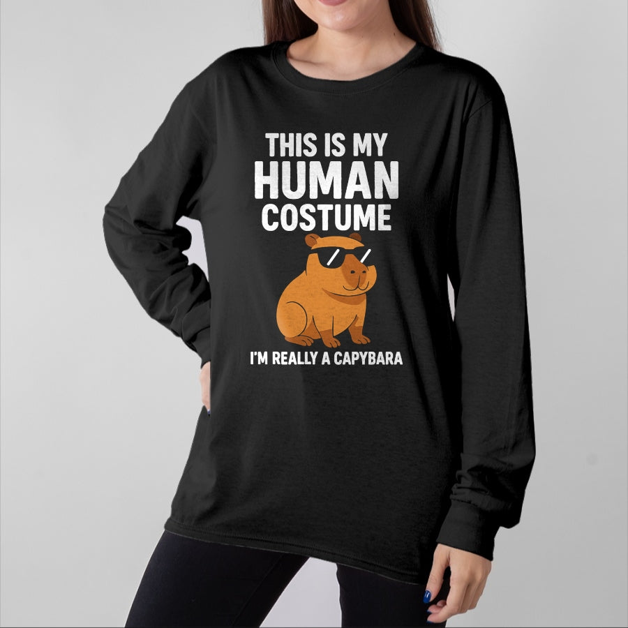 Cute Capybara Shirt, Funny Capybara Unisex T-Shirt/Hoodie/Sweatshirt HLT00 - This is My Human Costume I Am Really A Capybara T-Shirt