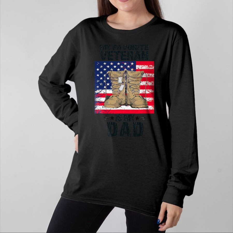 Gift for Dad Shirt, Funny Dad Unisex T-Shirt/Hoodie/Sweatshirt HLT00 – Dad Father_s Day My Favorite Veteran Is My Father Proud Kids T-Shirt