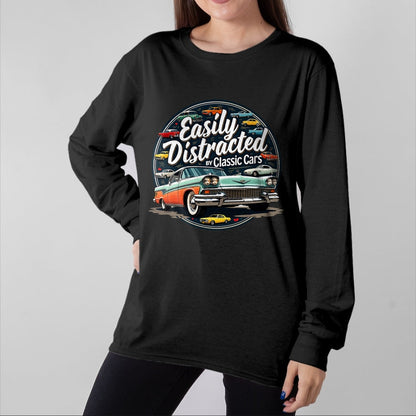 Best Mechanic Life Shirt, Funny Mechanic UnisexT-Shirt/Hoodie/Sweatshirt HLT00 - Easily Distracted By Classic Cars Shirt Vintage Old Car Guy T-Shirt