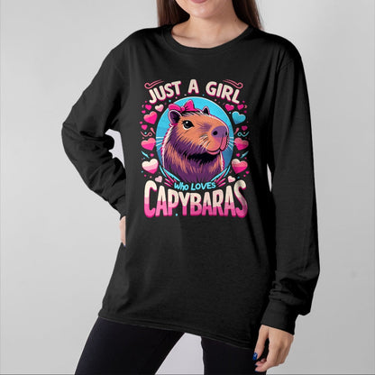 Cute Capybara Shirt, Funny Capybara Unisex T-Shirt/Hoodie/Sweatshirt HLT00 - Just a Girl who Loves Capybaras T-Shirt (2)