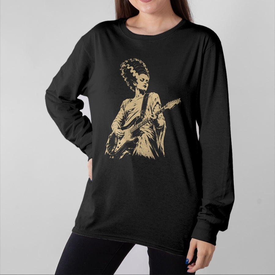 Guitar Lover Shirt, Funny Guitar UnisexT-Shirt/Hoodie/Sweatshirt HLT00 - Bride of Frankenstein Playing Guitar Halloween Guitarist T-Shirt