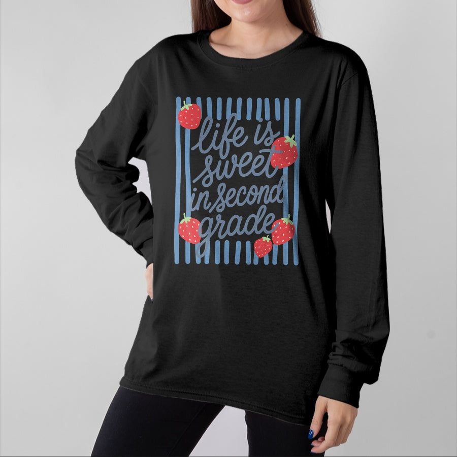 Best Teacher Shirt, Funny Teacher UnisexT-Shirt/Hoodie/Sweatshirt HLT00 - Striped Life is Sweet in Second Grade Strawberries Teacher T-Shirt